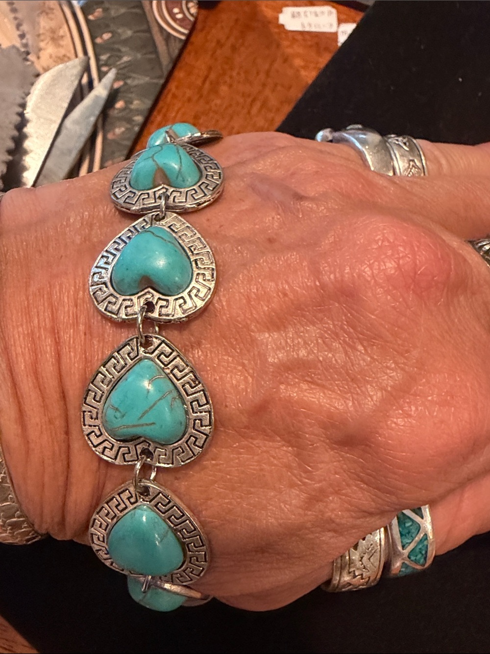Lucky Brand Turquoise Heart Link Bracelet in Silver Tone
